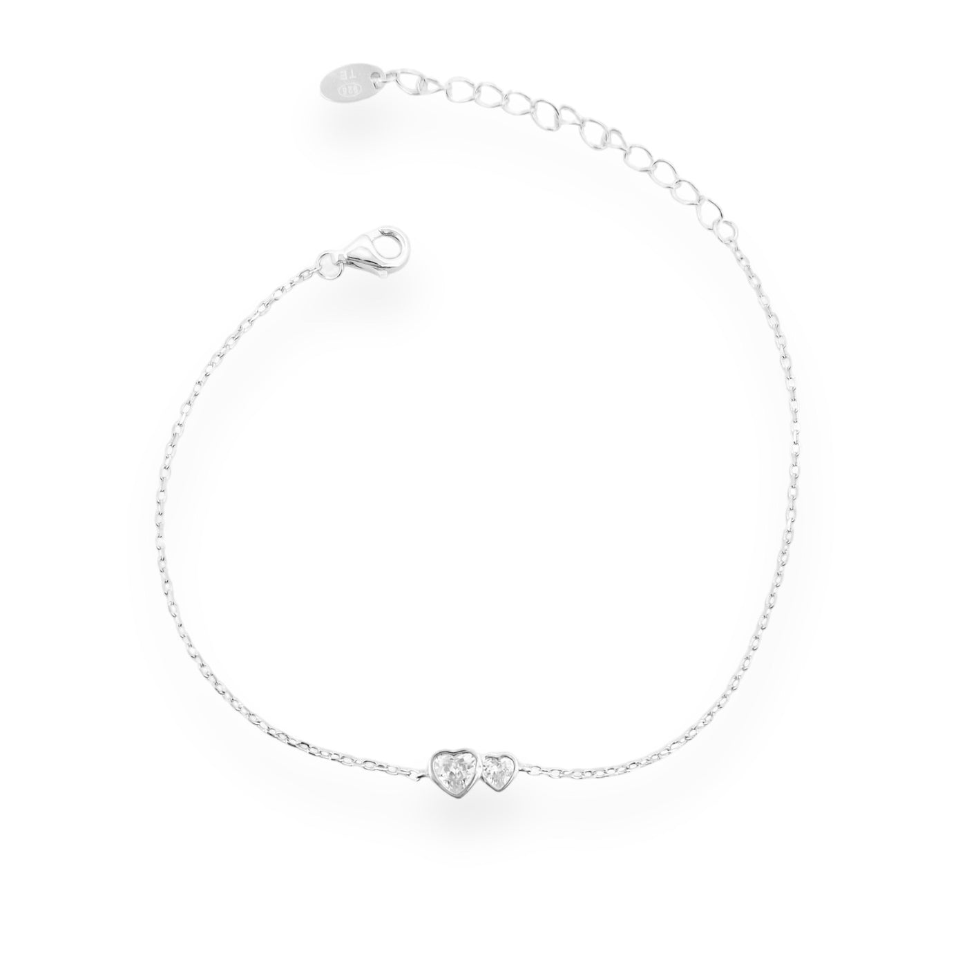SILVER BRACELET WITH 2 HEARTS