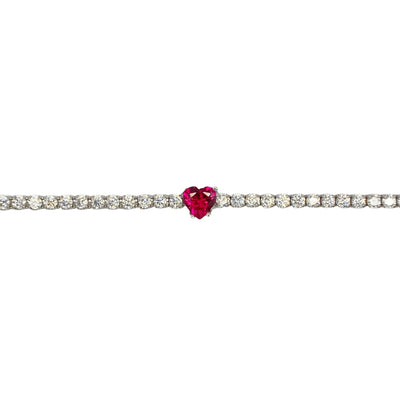 Silver tennis anklet with heart