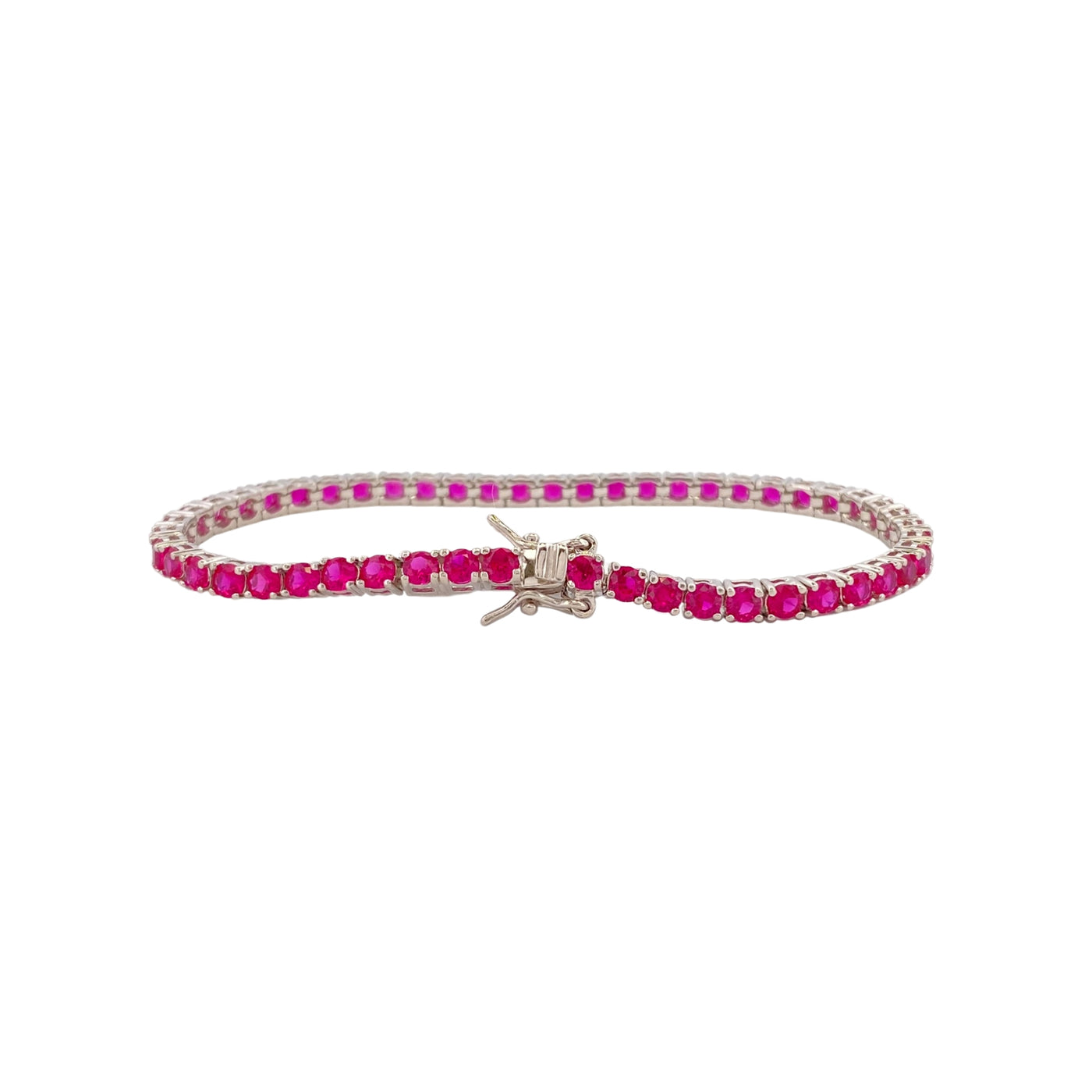 Silver bracelet casting tennis with ruby cubic zirconia - 3 mm