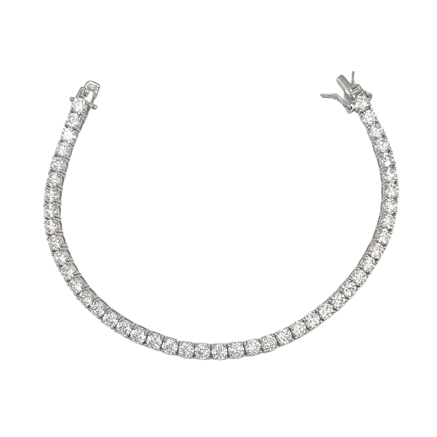 Silver casting tennis bracelet with white round stones - 4 mm