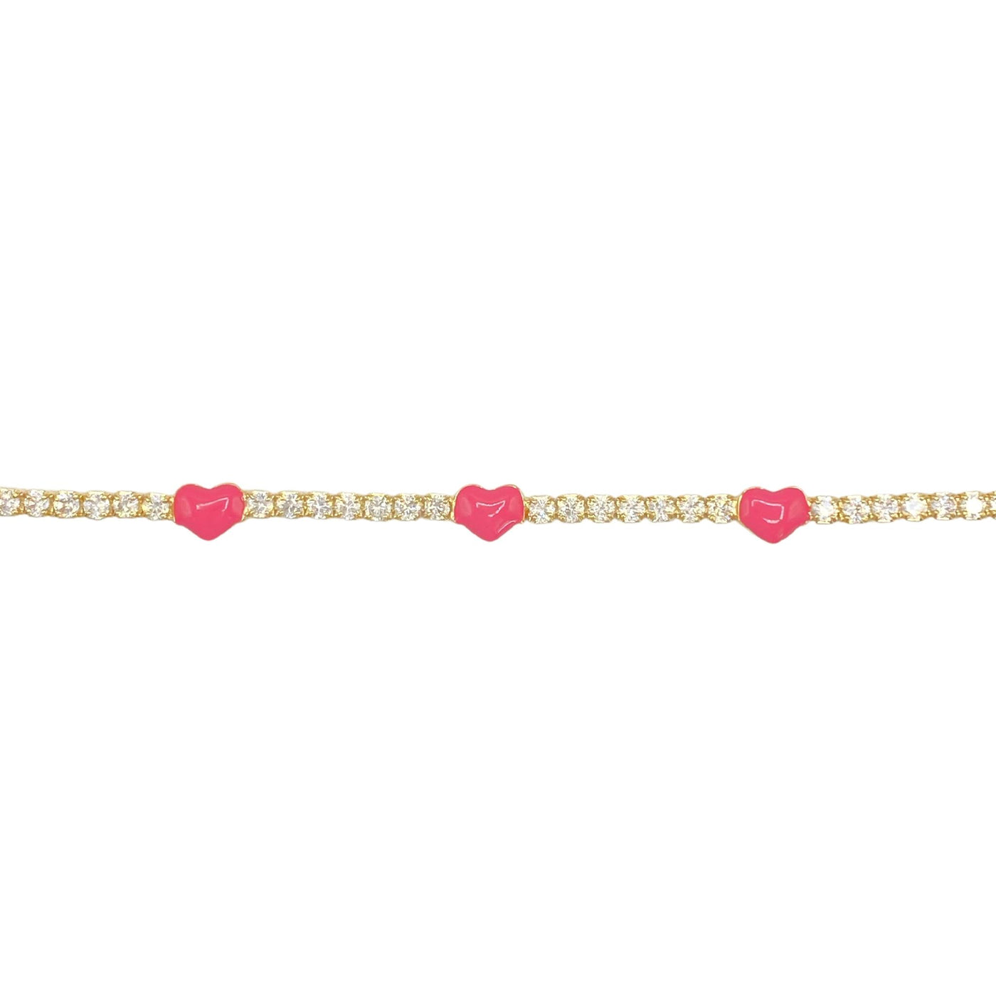 Silver tennis bracelet with 3 enamel hearts - yellow