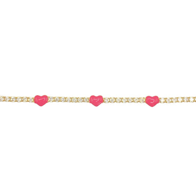 Silver tennis bracelet with 3 enamel hearts - yellow