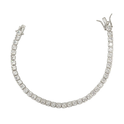 Tennis casting bracelet with white square stones - rhodium