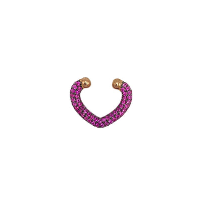 Silver heart-shaped ear cuff with zirconia