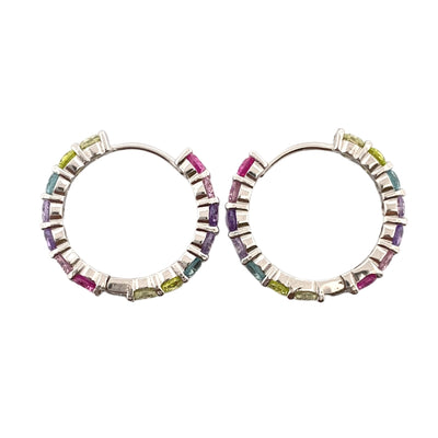 Silver hoop earrings with multicolor stones - 20 mm