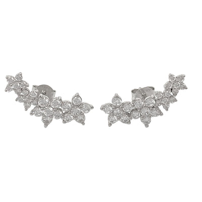 Silver earrings with white zirconia flowers