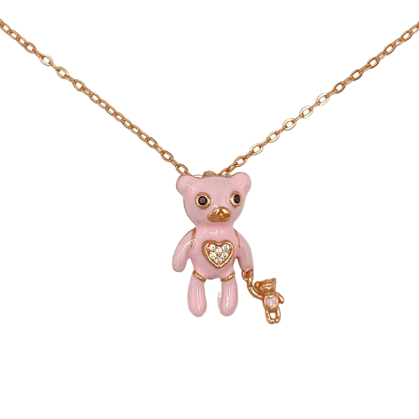 Silver necklace with enamel bear charm