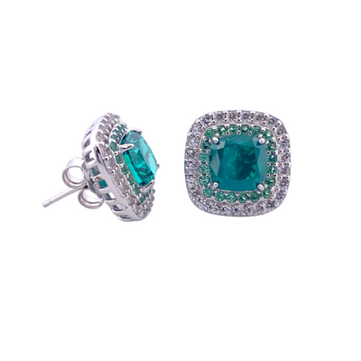 Silver stud earrings with cushion diamond replica stones