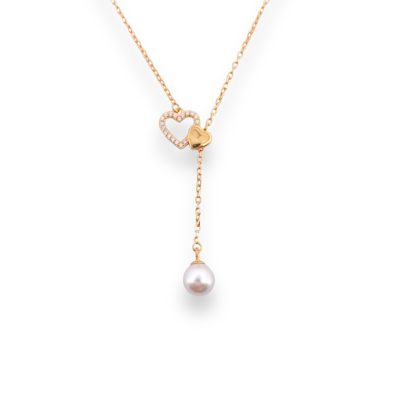 NECKLACE WITH 2 HEARTS AND PEARL