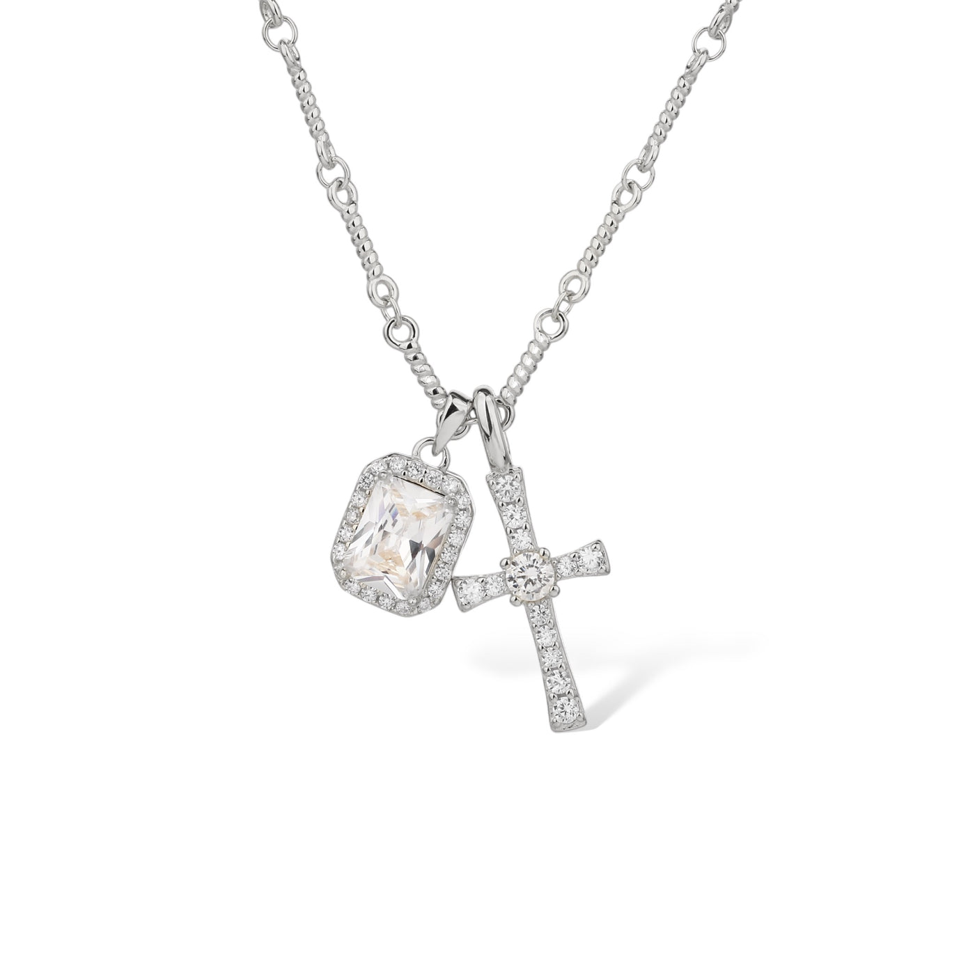 CROSS NECKLACE WITH RECTANGLE CZ