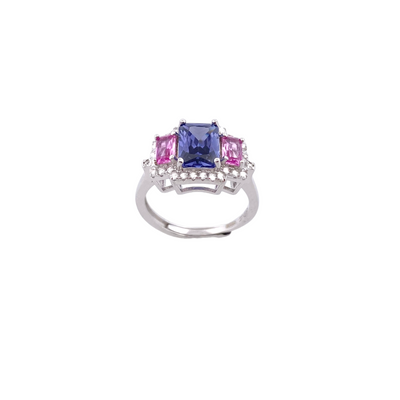 SILVER RING WITH OCTAGONAL STONES AND CZ