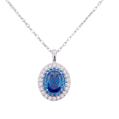 Silver necklace with oval diamond replica charm