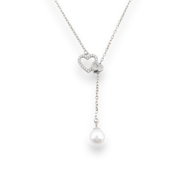 NECKLACE WITH 2 HEARTS AND PEARL