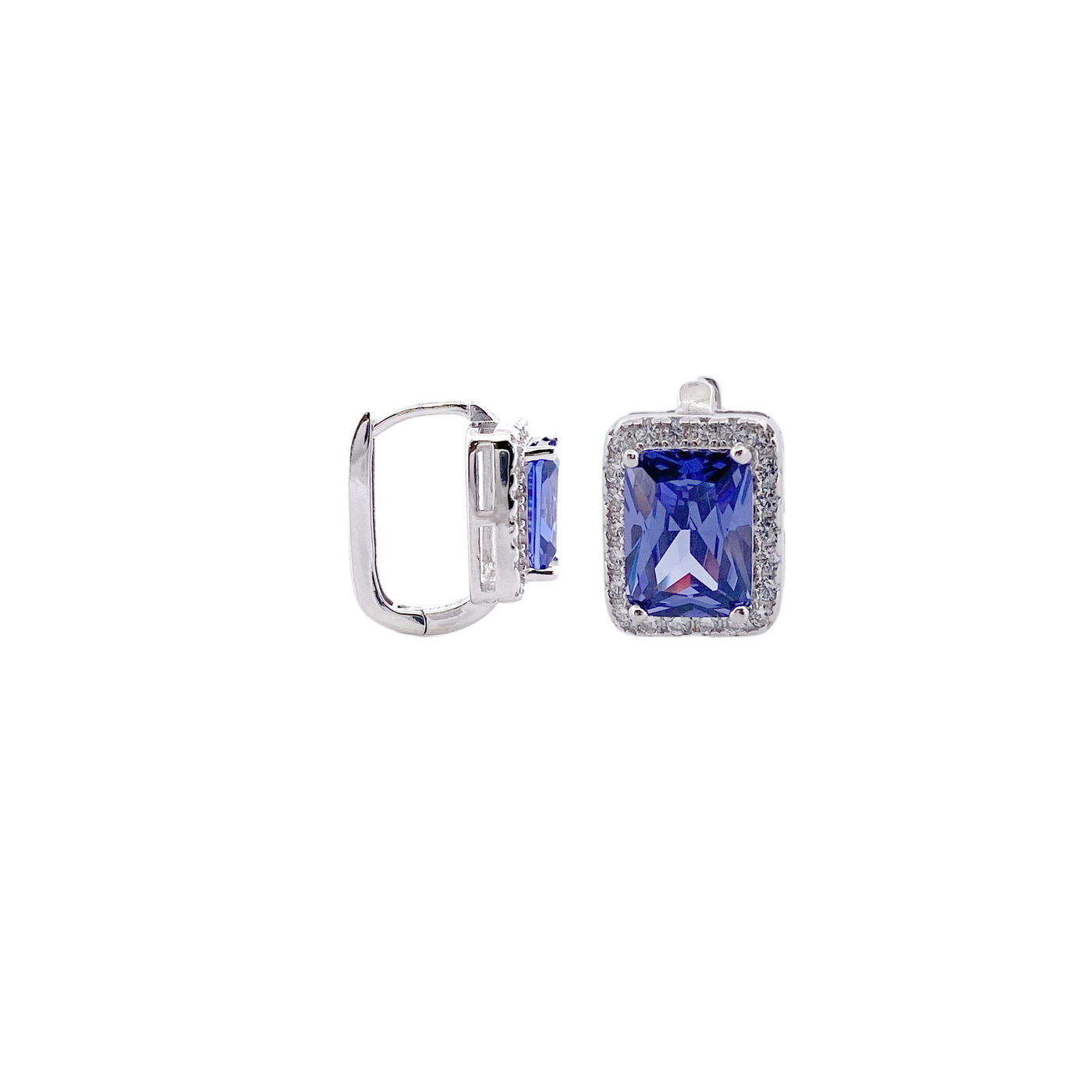 SILVER EARRINGS WITH OCTAGONAL STONE AND CZ