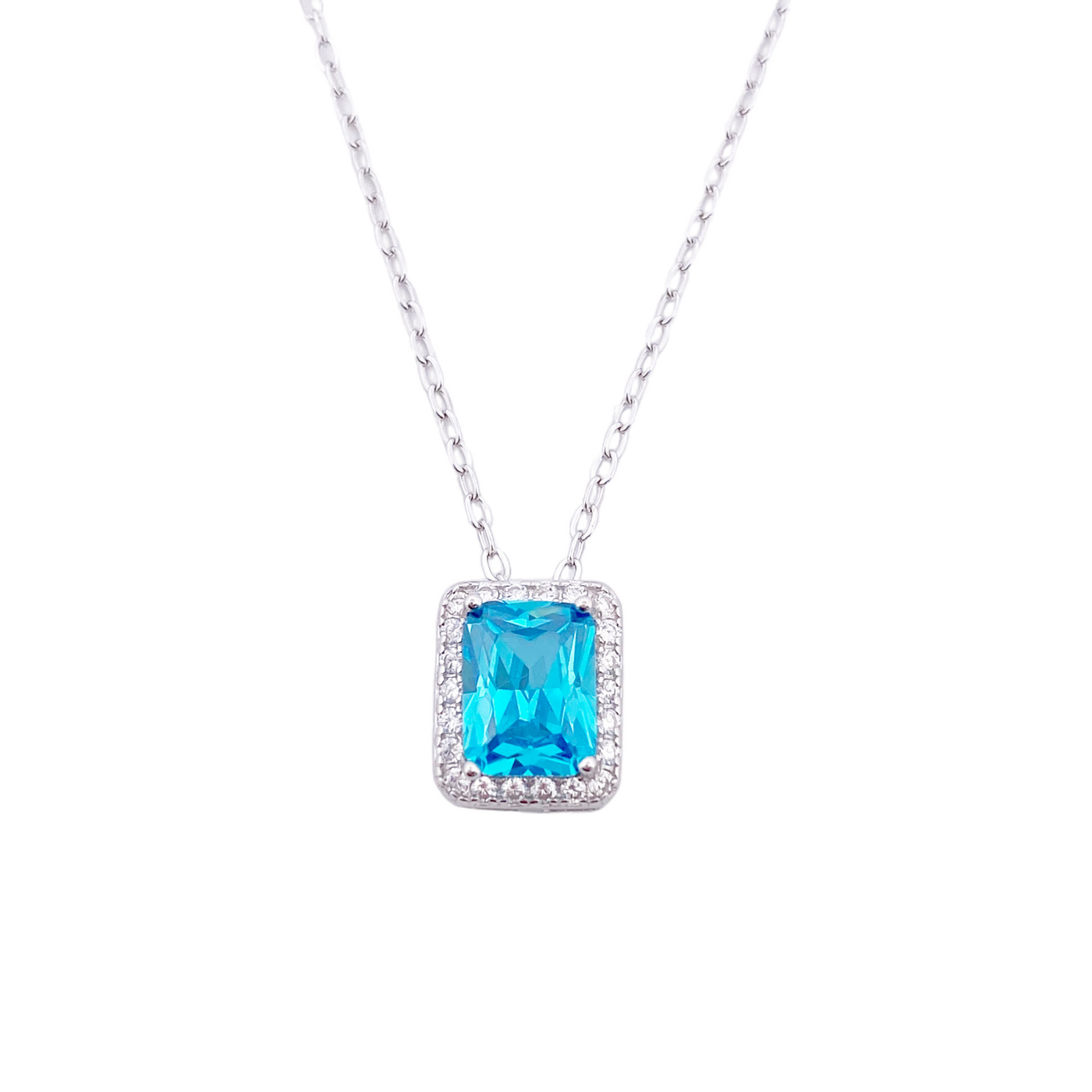SILVER NECKLACE WITH OCTAGONAL STONE AND CZ