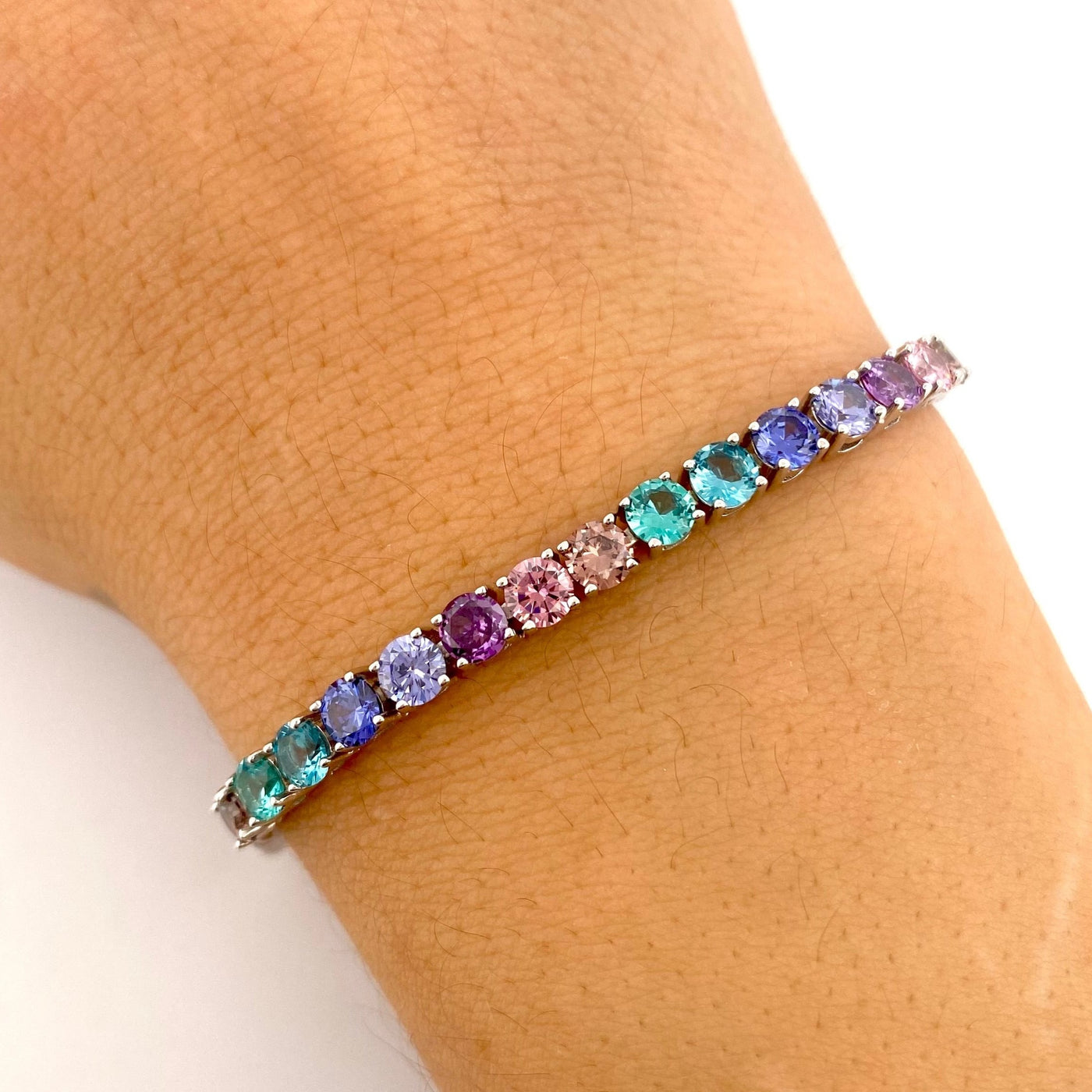 SILVER BRACELET WITH COLORED STONES