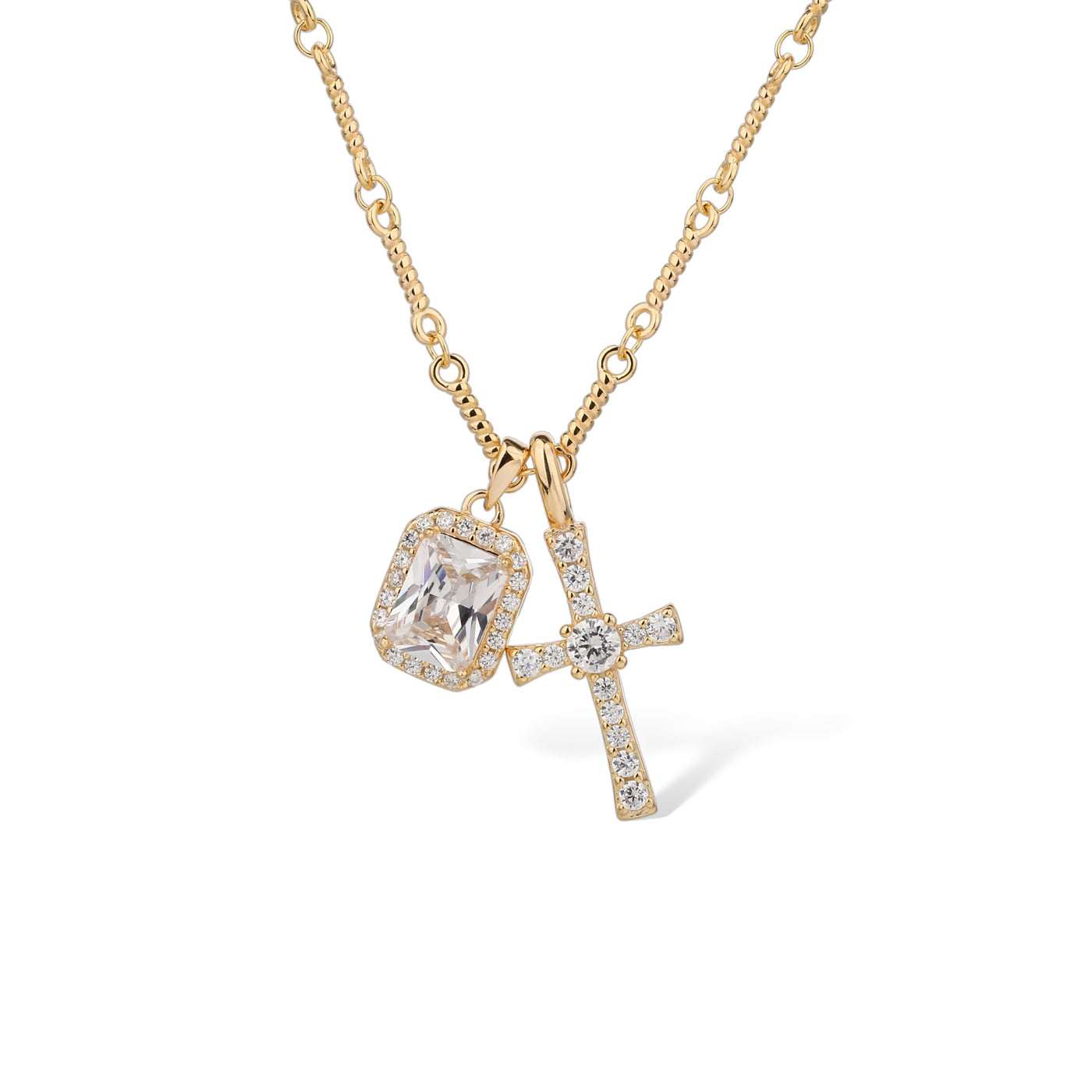 CROSS NECKLACE WITH RECTANGLE CZ