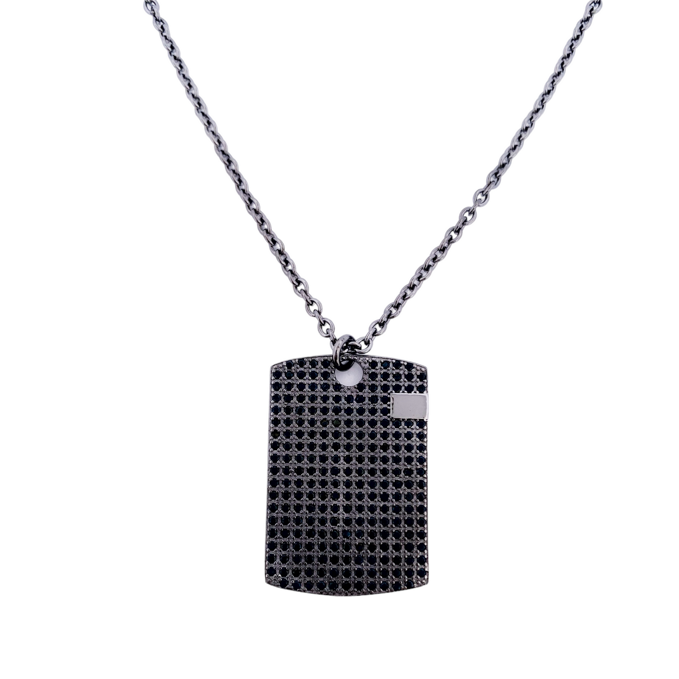 Silver Rectangular Necklace with CZ