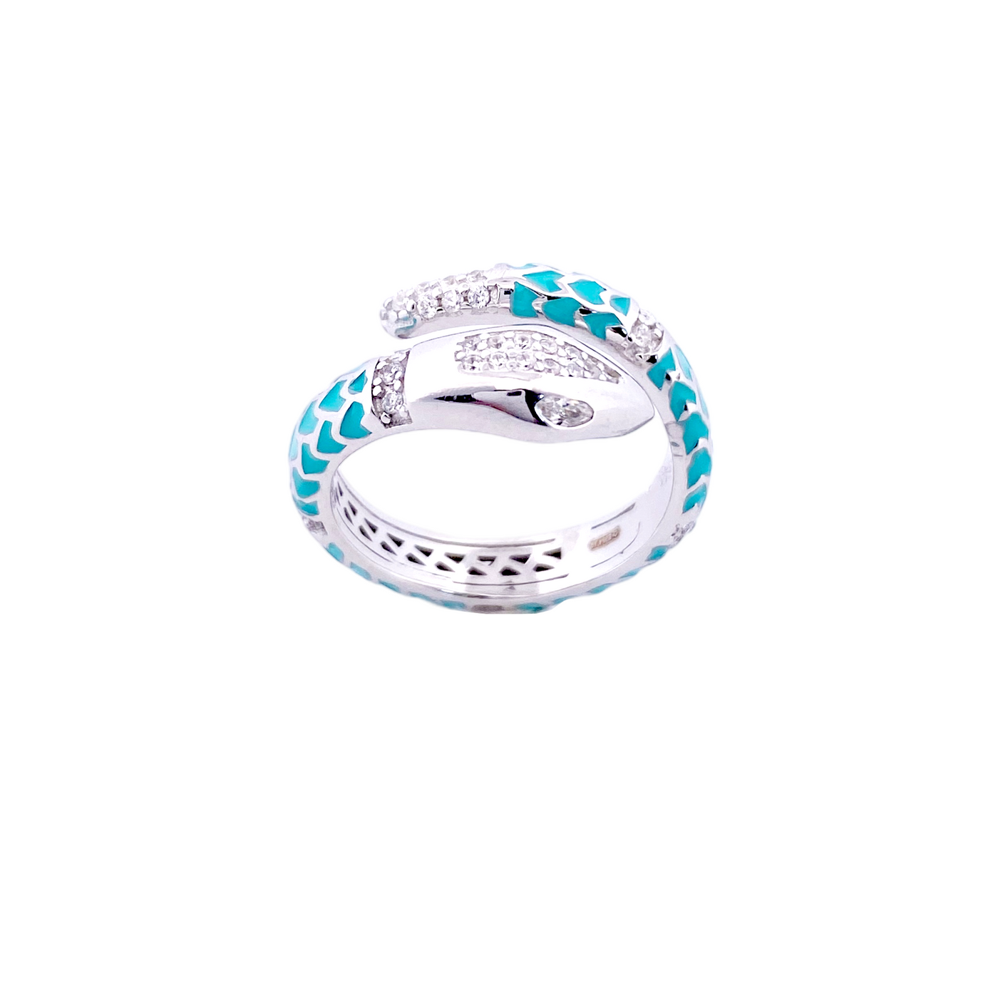SILVER SNAKE RING WITH CZ