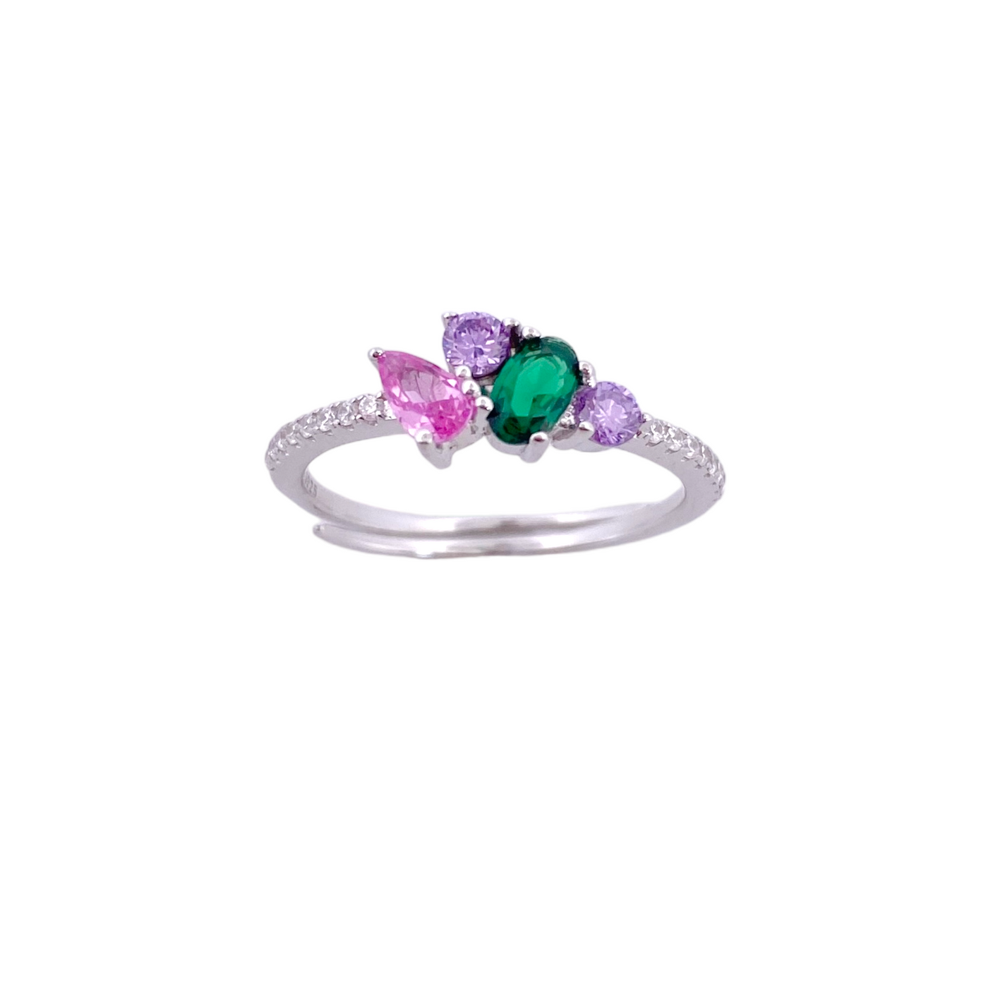 SILVER RING WITH MULTI SHAPE STONES