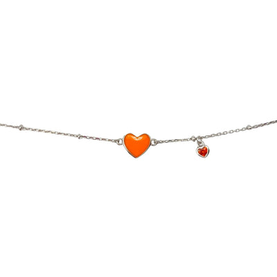 Enamel anklet with enamel heart - rhodium plated