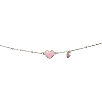 Enamel anklet with enamel heart - rhodium plated