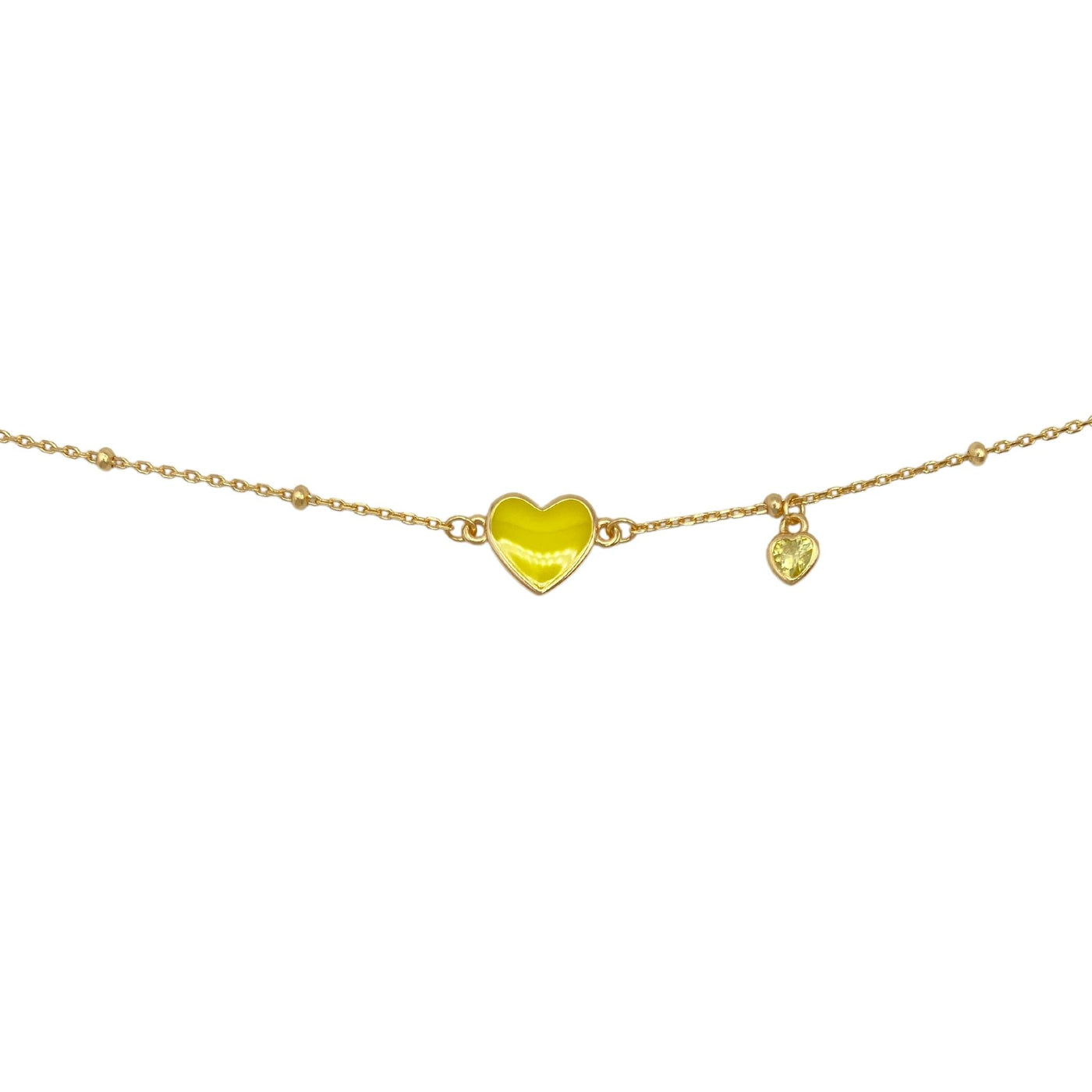 Enamel anklet with enamel heart - yellow plated