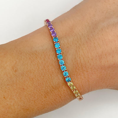 Silver casting tennis bracelet with rainbow stones - 3 mm
