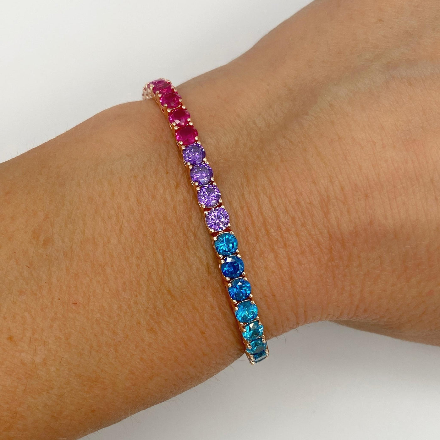 Silver casting tennis bracelet with rainbow stones - 4 mm