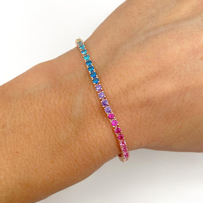 Silver casting tennis bracelet with rainbow stones - 2.5 mm
