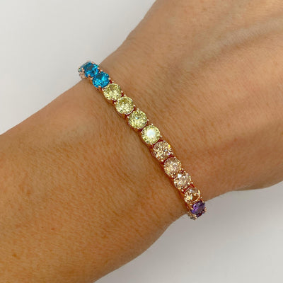 Silver casting tennis bracelet with rainbow stones - 5 mm