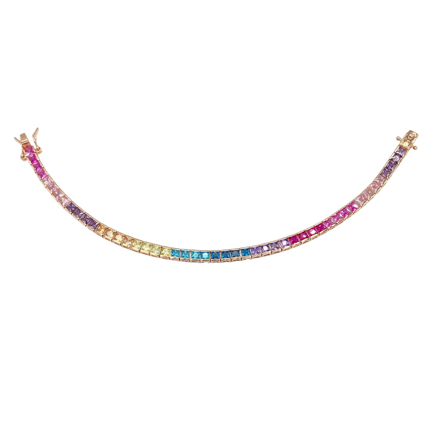 Silver casting tennis bracelet with rainbow square stones - rose