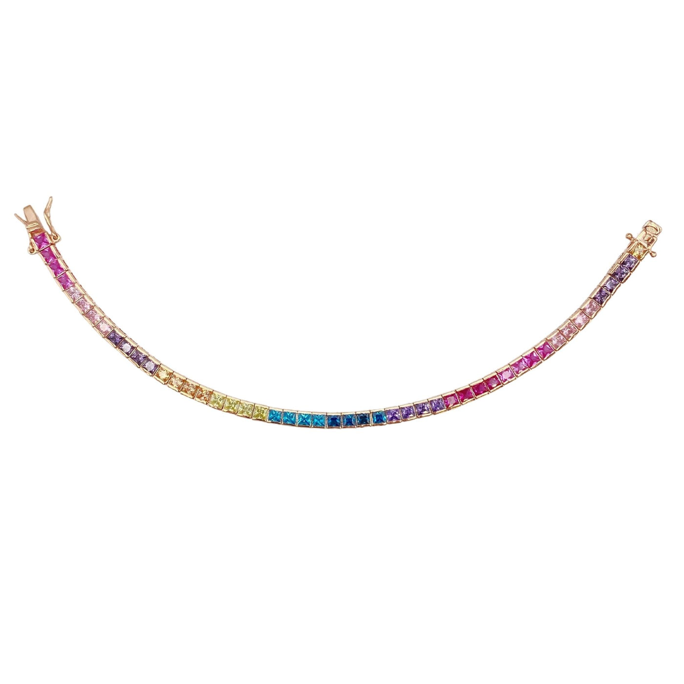 Silver casting tennis bracelet with rainbow square stones - rose