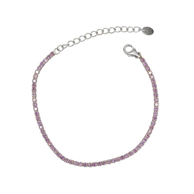 Silver machine tennis bracelet with zirconia - rhodium - 2 mm