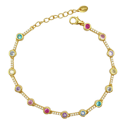 Silver tennis bracelet with rainbow round stones