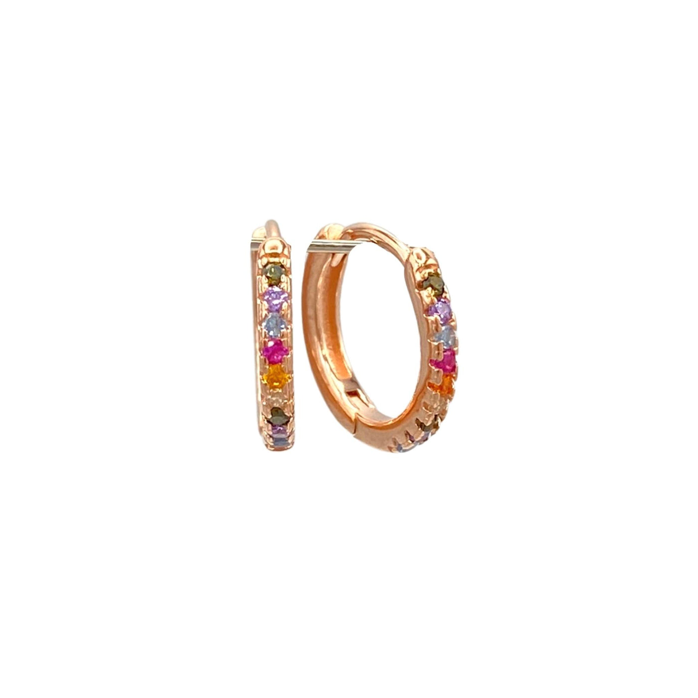 Silver hoop earrings with stones - rose -13 mm