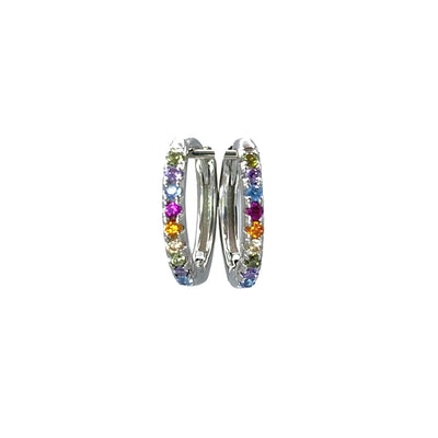 Silver hoop earrings with stones - rhodium -13 mm