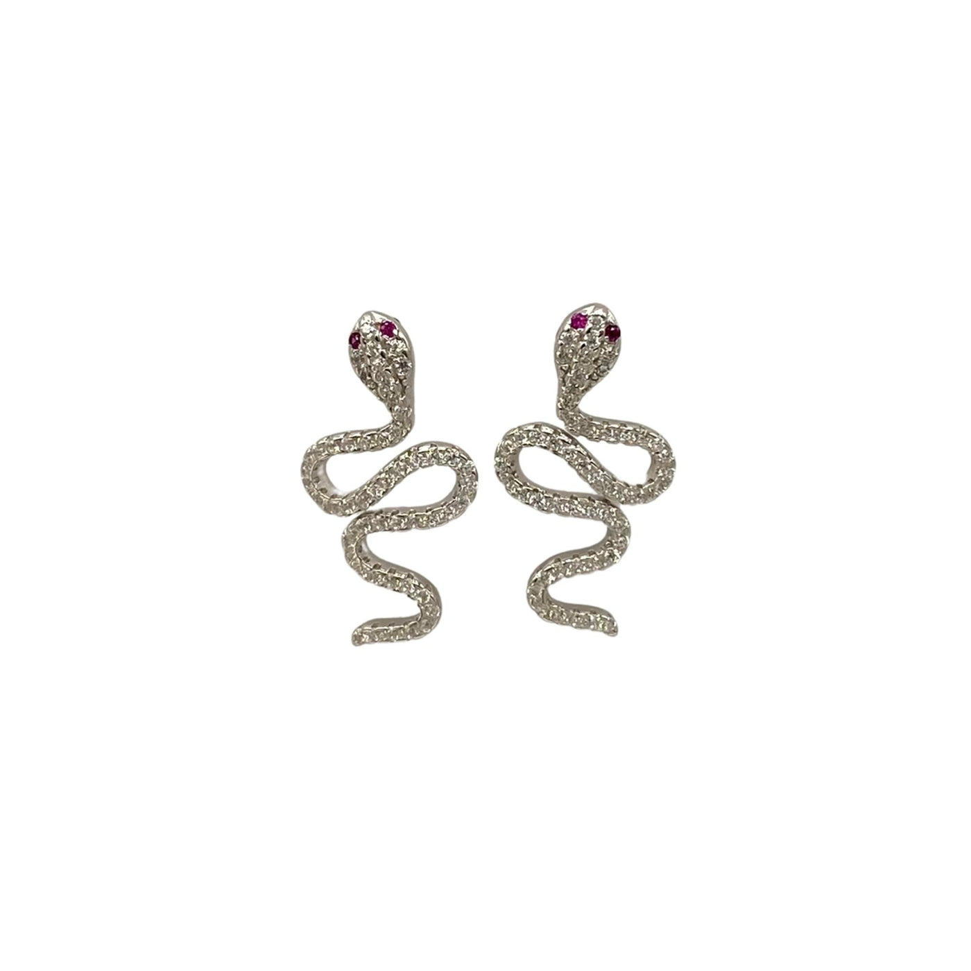 Silver snake earrings with zirconia