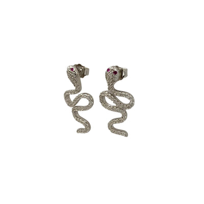 Silver snake earrings with zirconia