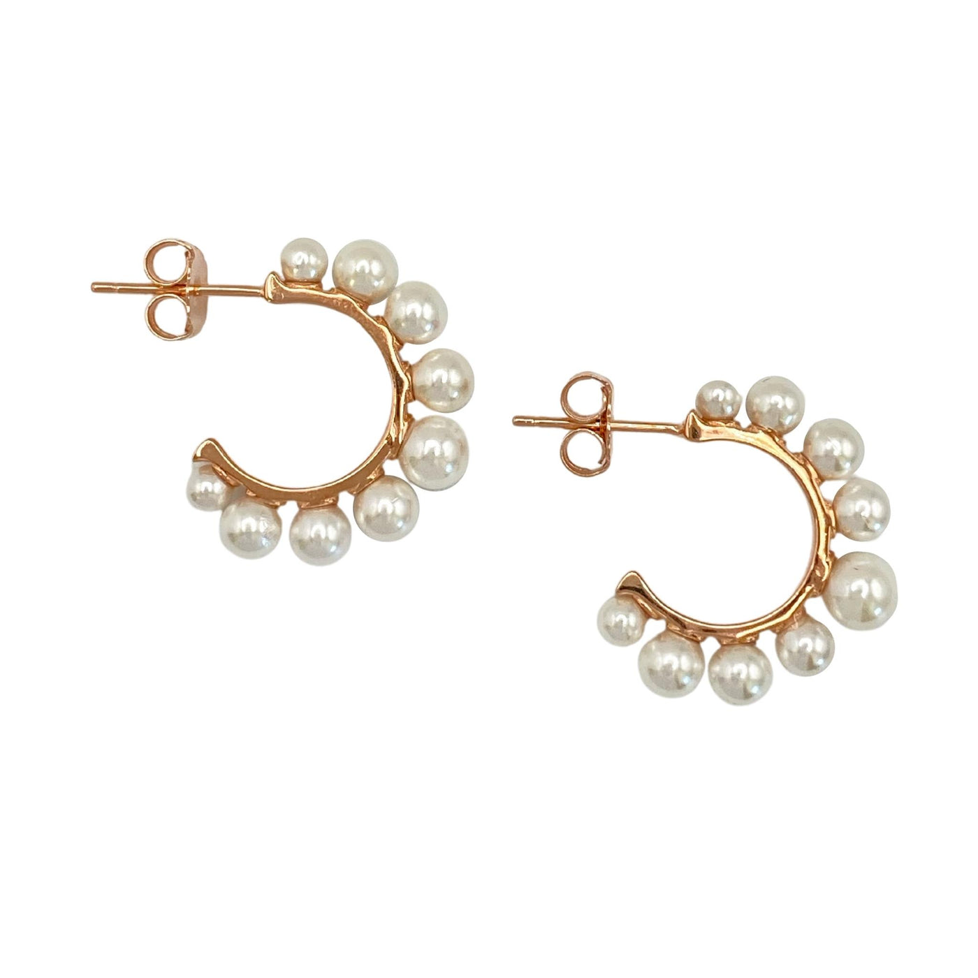 Silver hoop earrings with pearls - 23 mm