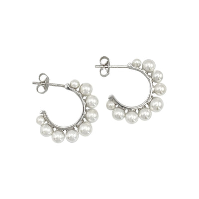 Silver hoop earrings with pearls - 23 mm