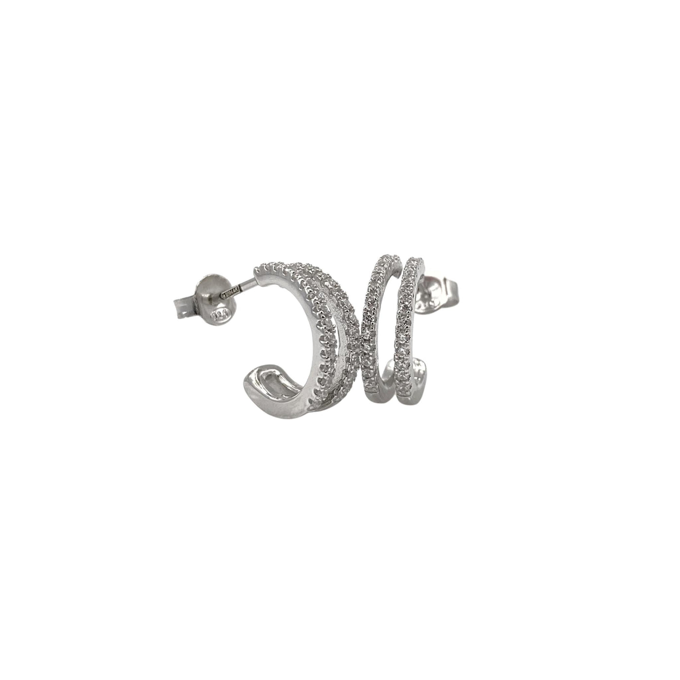 Silver hoop earrings with 2 lines - 14 mm