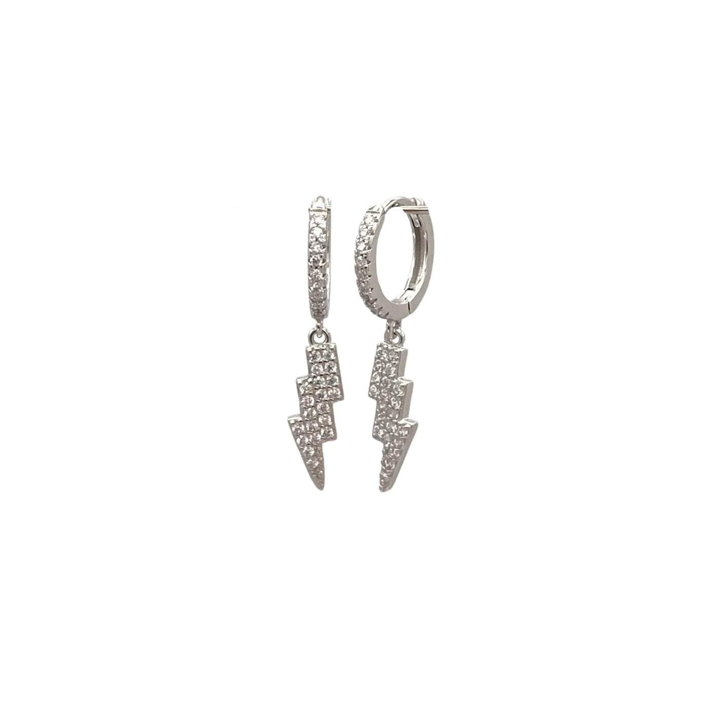 Silver hoop earrings with lightning charm