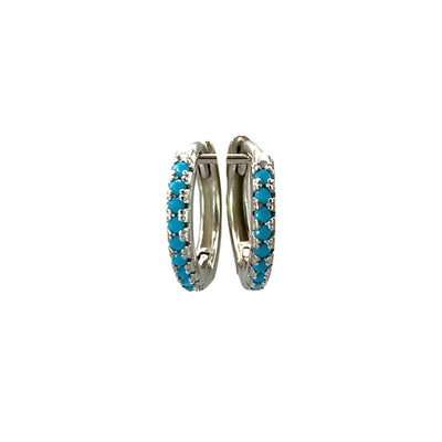 Silver hoop earrings with stones - rhodium -13 mm