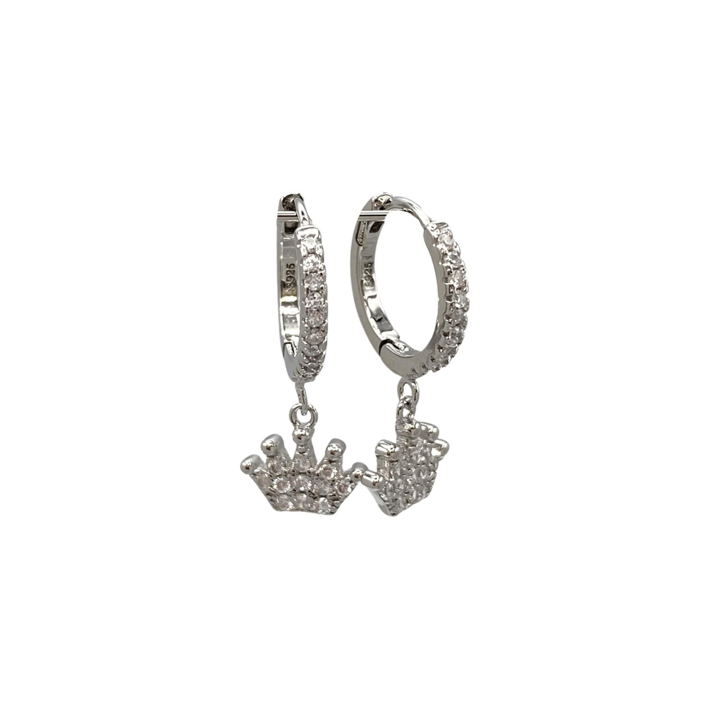 Silver hoop earrings with crown charms