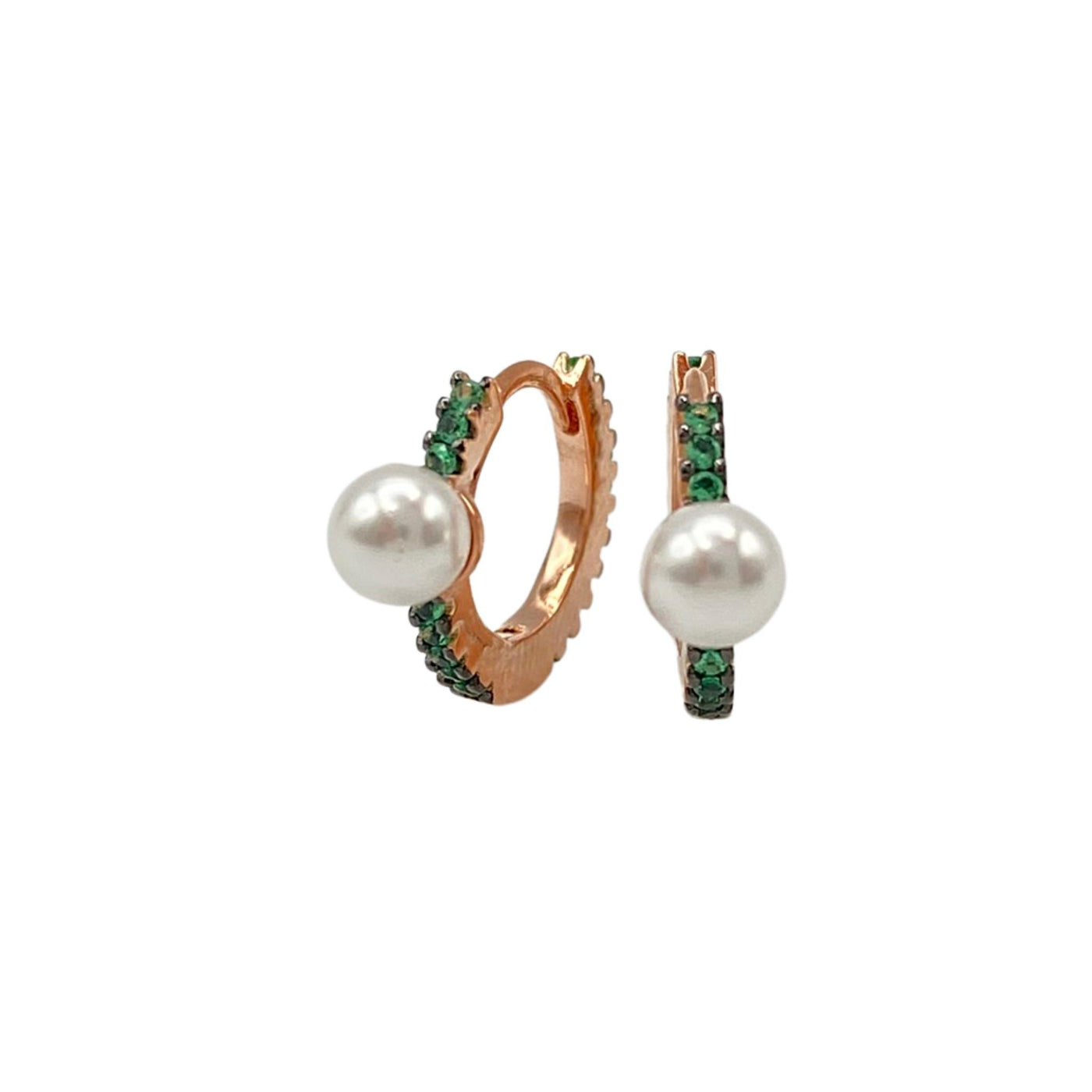 Silver hoop earrings with zirconia and pearl - 12 mm