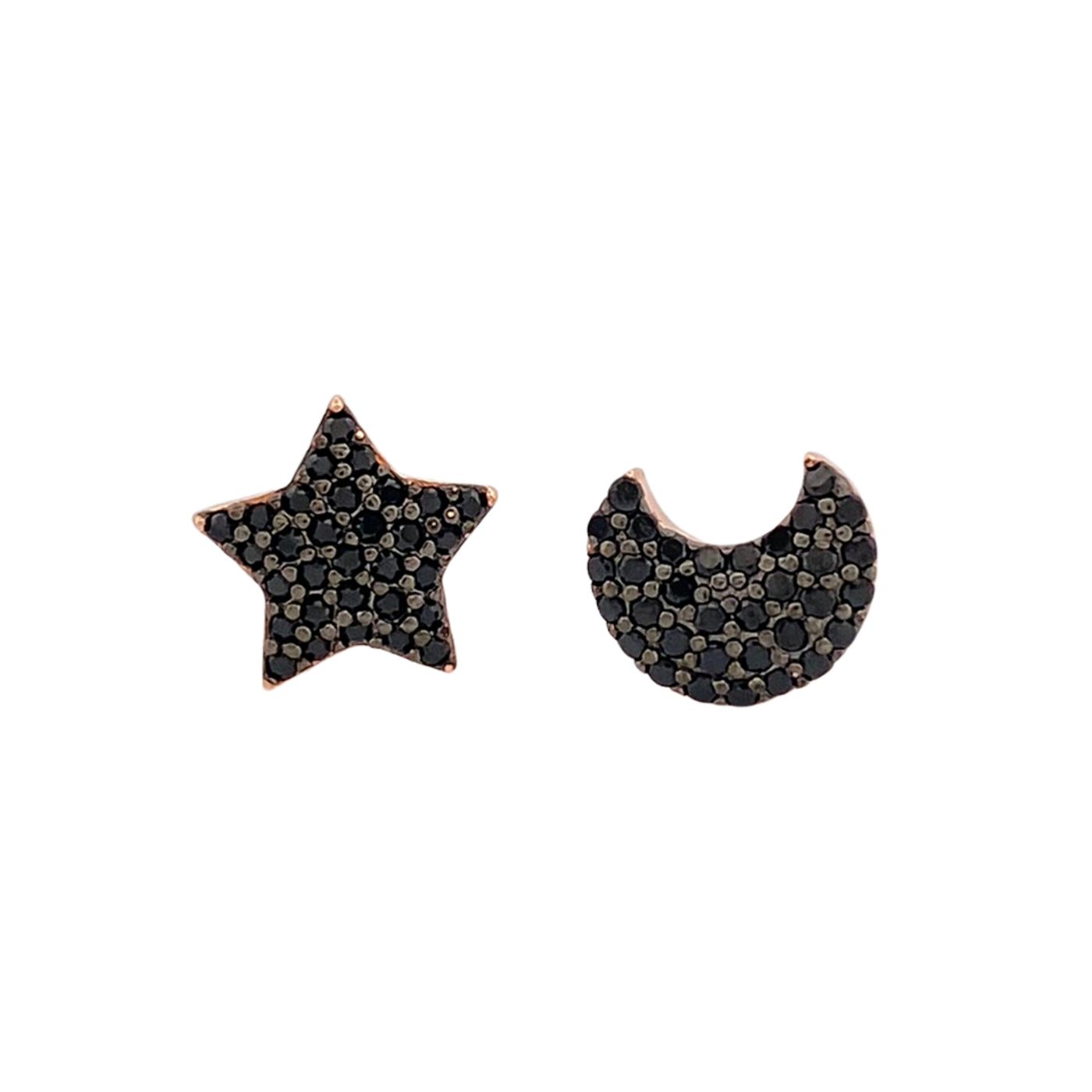 Silver star and moon earrings with cubic zirconia - 8 mm