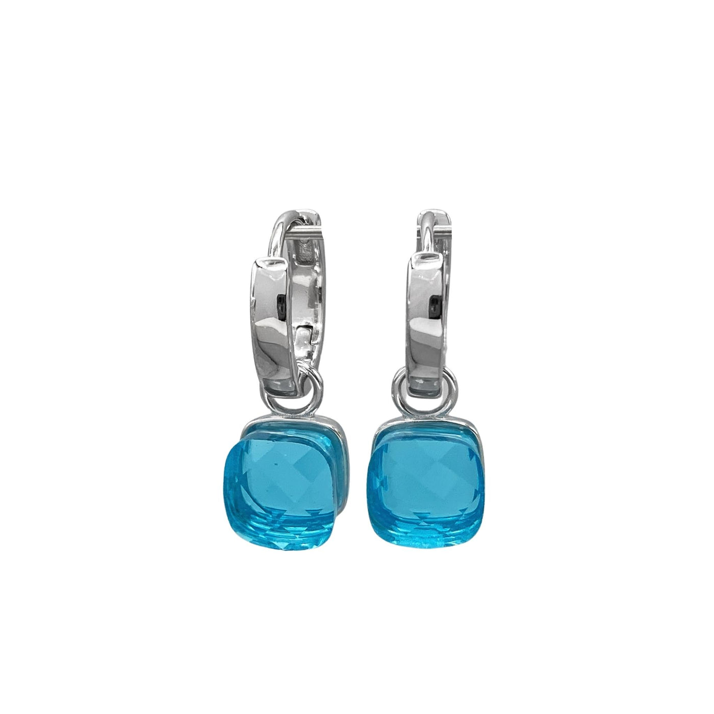 Silver earrings with square stone charm