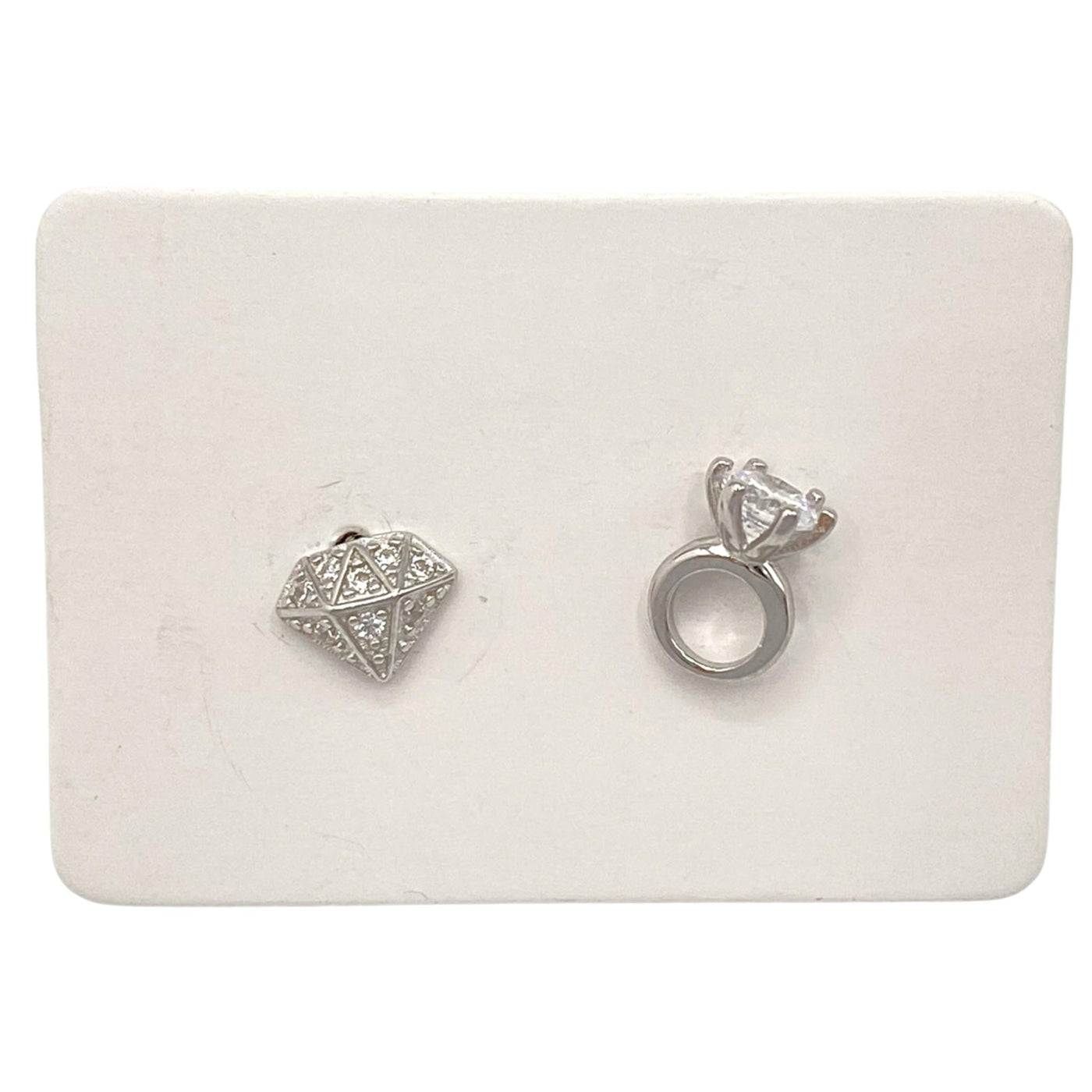 Pack of 5 silver ring & diamond earrings