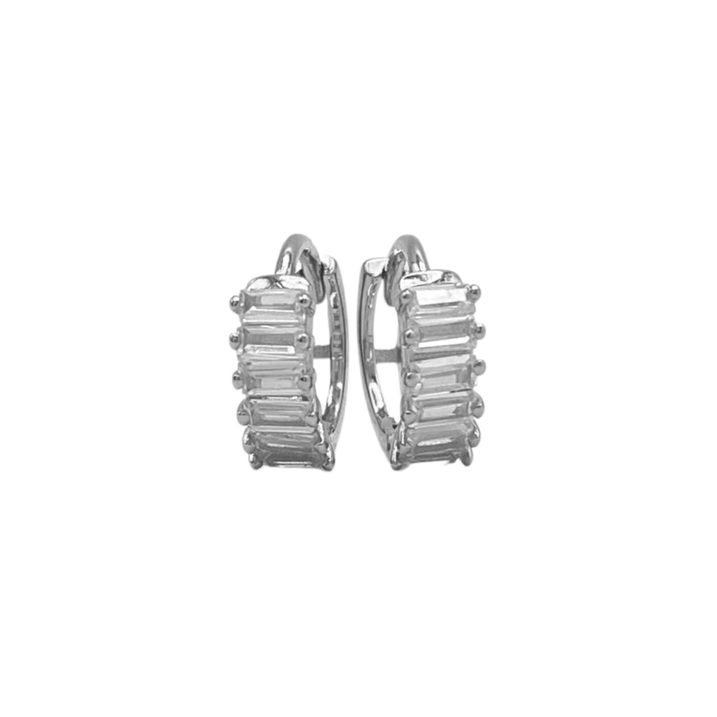 Silver huggie hoop earrings with zirconia rectangle - 11.50 mm